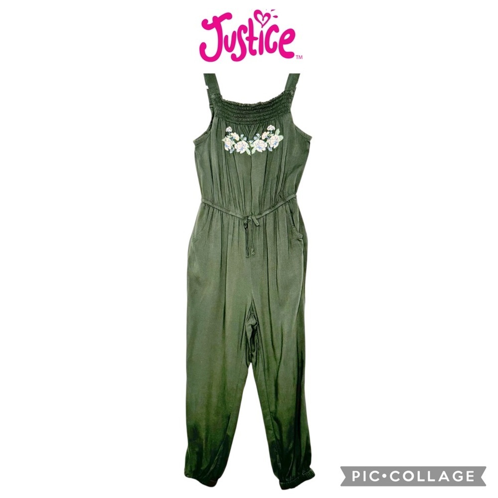 Justice girls boho bohemian olive green jumpsuit romper size 6